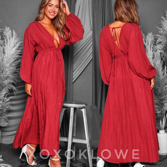 Rusted Red Brick Long Sleeve Maxi Dress - Picture 10 of 10
